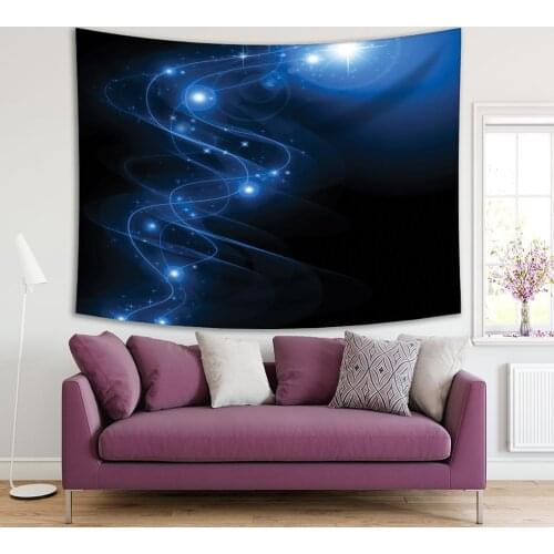 Tapestry Snowflakes Stars and Descending Lights Waves Futuristic Art on Dark Background Modern Illustration Blue Black