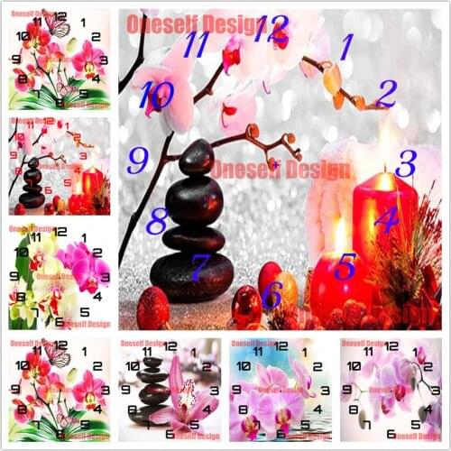 Top popular 5d diamond painting clock flower diamond embroidery clock flower rhinestone pictures decoration home diamond art kit