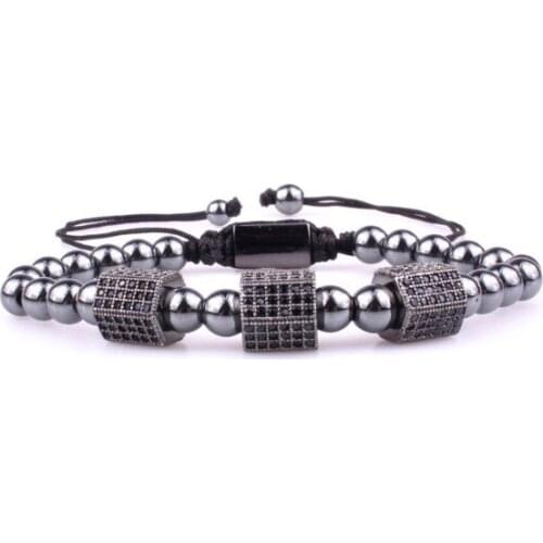 Crown micro pave Copper gold silver metal cz Cubic Zirconia rope adjustable Beads Bracelet Charm Braided Bangles uig43c