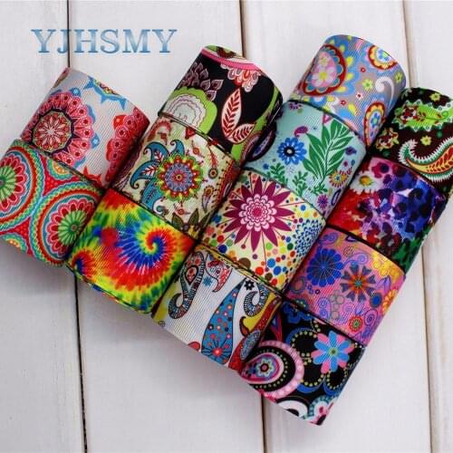 YJHSMY 174122,38mm Cartoon flower Printed grosgrain ribbon,DIY handmade,Wedding decoration materials