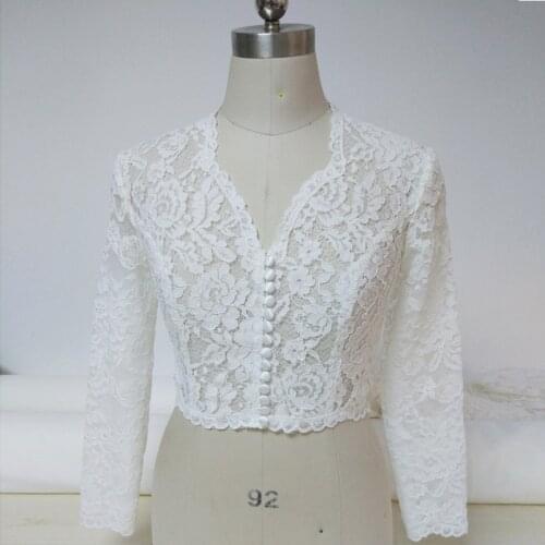 Lace bolero V neckline long sleeves bolero wedding dresses lace jacket bridal dress top