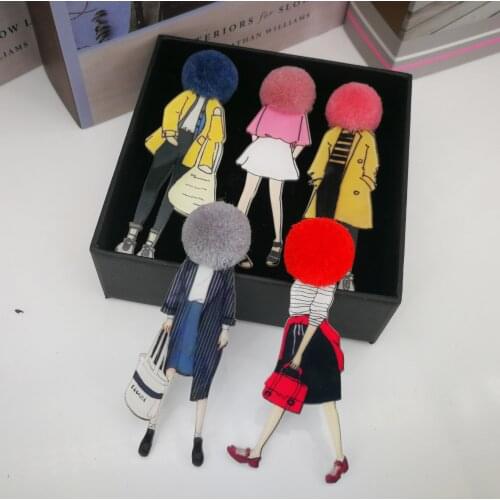 Fashion Brooch Pins for Woman Brooches Girls Cartoon Models Acrylic Brooches Cute Pompom Clothing Jewelry Accessories Gifts