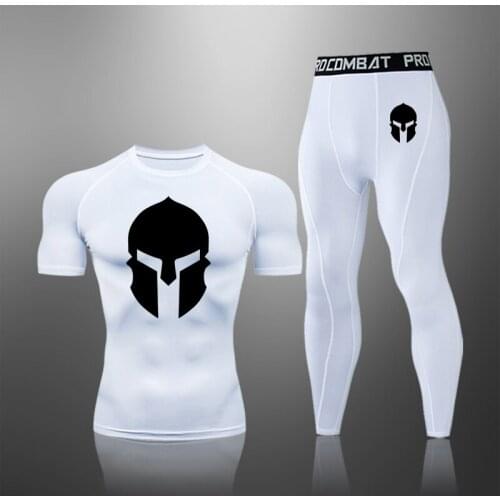 2021Mens Brand Clothes Sportswear Compression Set Rashgard Male Summer Short Sleeve Tights Training Base Leggings T-Shirt