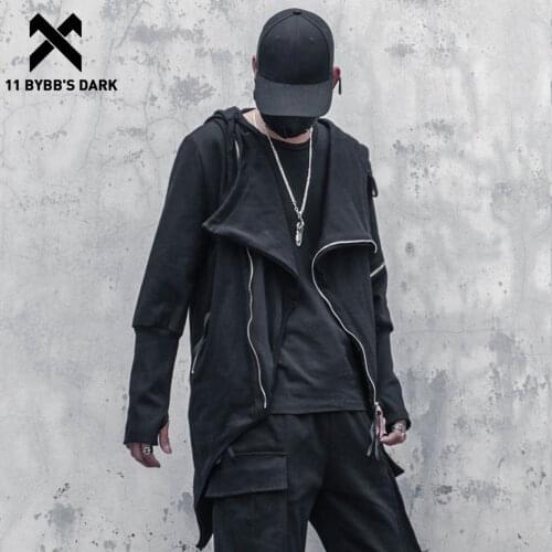 11 BYBBS DARK Techwear Cotton Jacket Coat Black Irregular Zipper Hooded Jackets Men Hip Hop Streetwear Harajuku Autumn Outwear