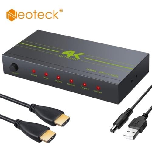Neoteck Ultra HD 4K x 2K HDMI Splitter Amplifier 1 in 4 Out HDMI Signal Distributor with 1080P 3D Compatibility For HDTV DVD