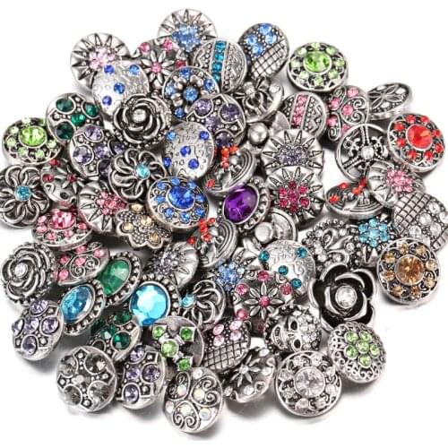 10pcs/lot New 12mm Snap Button Jewelry Bracelets Rhinestone Metal 12mm Snap Buttons for Snap Button Jewellery Charm Bracelet