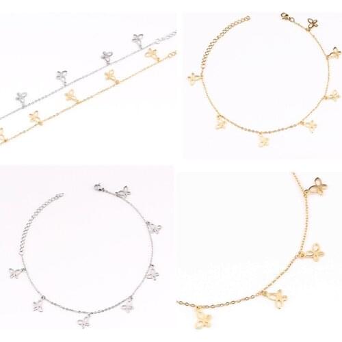 New Bohemian Beads Golden Round Tassel Simple Butterfly Pendant Female Beach Barefoot Anklet Crochet Bracelet Leg Foot Chain