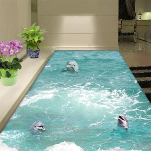 Beibehang wall paper for kids room Vinyl wall Custom decorative wallpaper dolphins 3D floor in the waves wallpaper self adhesive