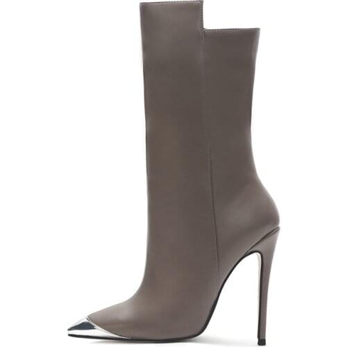 Solid Brown Socofy Boots Women Zipper Irregular Snow Boots Women Waterproof Silver Pointed Toe Patchwork Winter High Heel Shoes