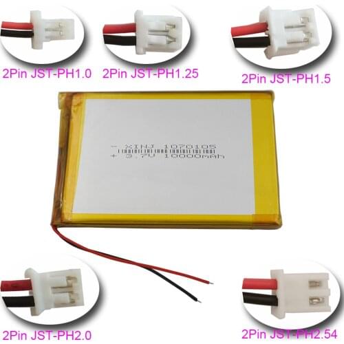 XINJ 3.7V 10000mAh Polymer Rechargeable Li Battery 1070105 2Pin JST-PH 1.0 1.25 1.5 2.0 2.54mm Plug For GPS Tablet PC