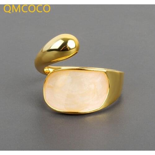 QMCOCO 925 Silver Vintage Rings For Women New Style Trend Retro Elegant Party Jewelry Gifts Shell Accessories