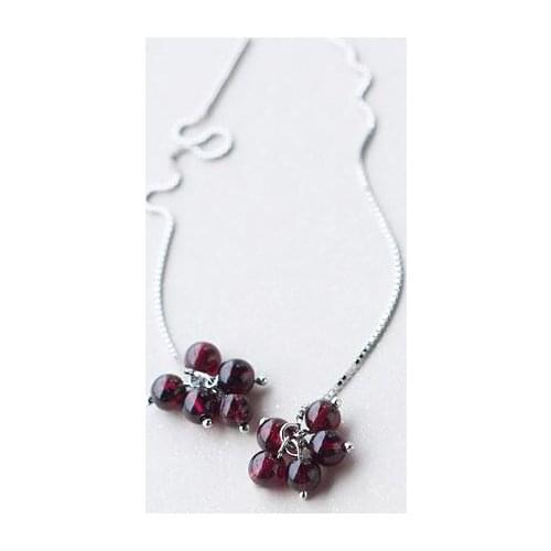 1pair new Real. 925 STERLING SILVER Jewelry RED Garnet threader Earrings dangle long jewelry pull through GTLE1130