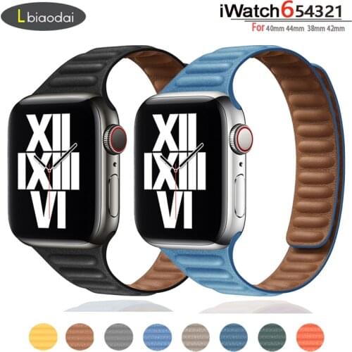 Slim Leather Link For Apple watch band 40mm 44mm 42mm 38mm Magnetic Loop watchband bracelet iWatch serie 6 5 4 3 SE strap 42 mm