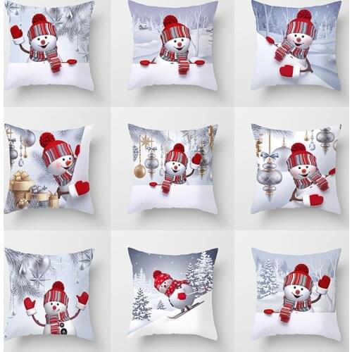 Sigle-sided Printing Polyester Christmas Decorative Throw Pillows Case Cartoon Snowman Santa Claus Cushion Cover Car Home Decor