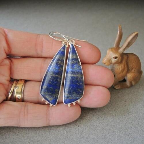 Christmas Handmade Lapis Earrings for Women 2020 Silver Plated Geometry Long Dangle Earrings Fashion Party Metal Ear Jewelry