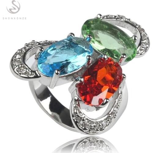 SHUNXUNZE vintage Wedding rings jewelery For Noble women alliance Green Red Blue Cubic Zirconia Rhodium Plated R333 size 6 7 8 9