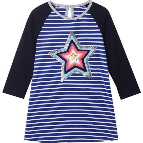 Blue and Black Girl T Shirt Fall 2021 Striped Cotton Silver Star Size 24M 3 4 5 6 7 Years Old Outdoor Children Clothes