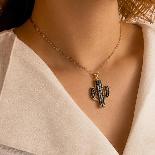 Tocona Trendy Cactus Pendant Necklace for Women Gold Color Alloy Metal Adjustable Bohemian Jewelry Gift Accessories 15430