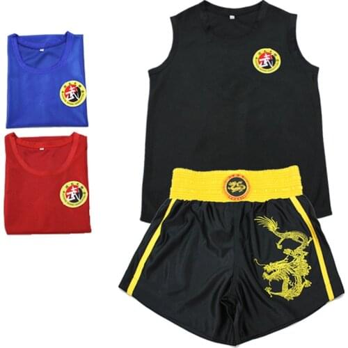 USHINE HX8 Kick Boxing tank uniforms shorts MMA Muay Thai boxing overalls Sanda Kungfu Wushu boxing suits children Wushu clothes