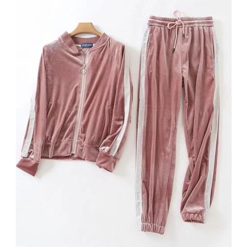 Spring Women Sport Suit Velour Loose Jacket Sweatshirt+sweatpant Jogger Workout Outfit Casual Running Set Sportswear tracksuit