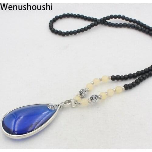 WENUSHOUSHI sweater chains beads water drop pendant long necklaces for women drop ship ok alloy quality good wufj020