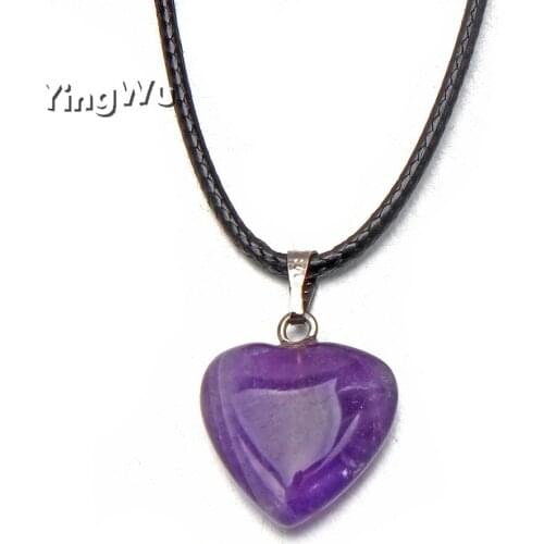 YingWu Hot Fashion Heart-shaped stone necklace jewelry 1pcs black leather cords