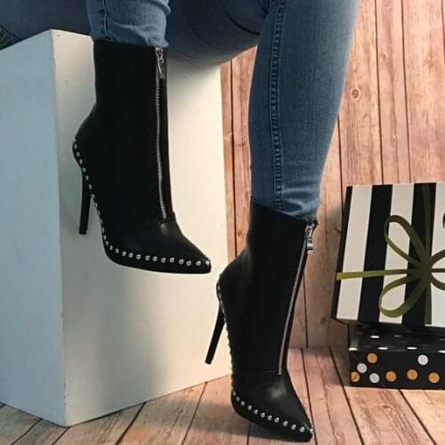 Womens Boots Fashionable Comfortable European and American Punk Wind Pointed Zipper Fine Ultra High Heels ankle boots 35-42