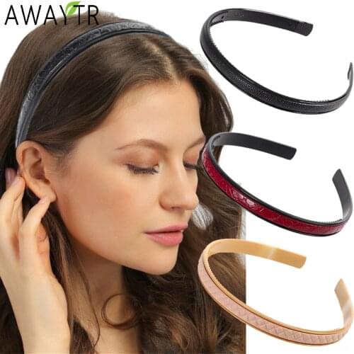 AWAYTR New PU Leather Headbands Women Hair Hoop Bands Elastic Hairbands Fashion Non-slip Bezel Girls Hair Accessories Headdress