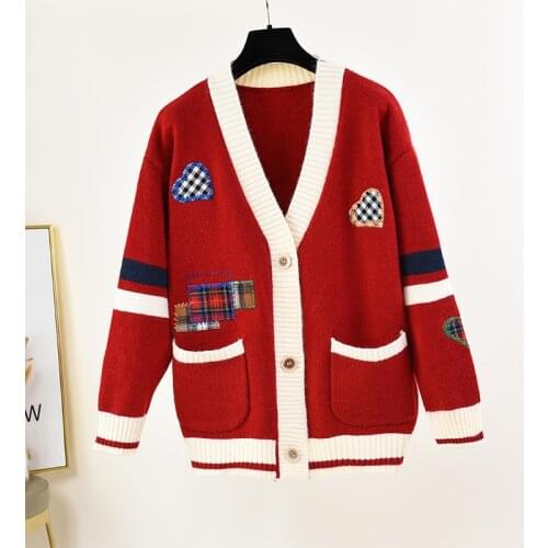 Korean Fashion Harajuku Loose Sweaters Women Casual Loose Long Sleeve Sweet V-Neck Single Breasted Knitted Cardigans Sweaters