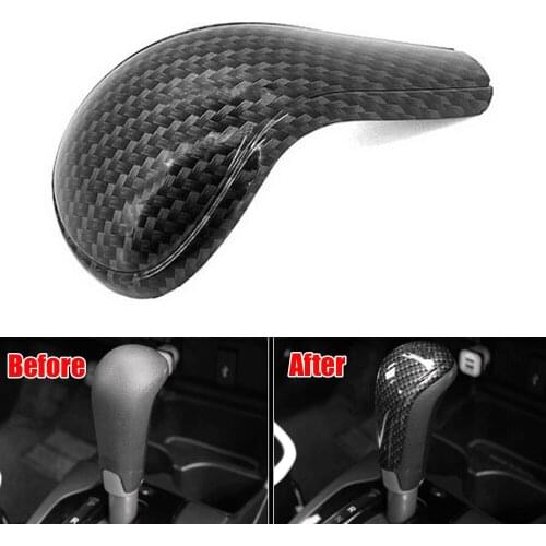 1Pc ABS Car Console Brake Gear Shift Knob Top Shifter Shell Cover Trim Carbon Fiber Style Sticker For 2014 Honda Jazz Fit