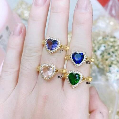 10PCS, Gold Plated Colorful Heart Crystal Stone CZ Micro Pave Rings For Woman Ladies