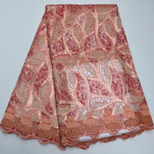 11 colors (5yards/pc) high quality peach color African hand cut organza lace fabric sequins embroidered mesh yarn for party OP41