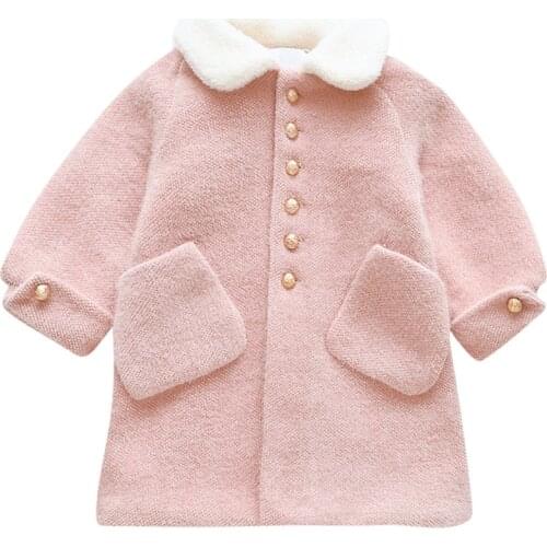 2019 Long Autumn Winter Coat Thick Children Girls Fur Collar Jackets Fashion Warm Coats Cotton Wool Kids Overcoat Baby Outerwear