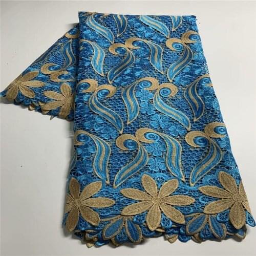 2021 Latest Sky Blue African French Cord Lace Fabric With Stones Guipure Cord Water Soluble Lace For Nigerian Dress df21-76