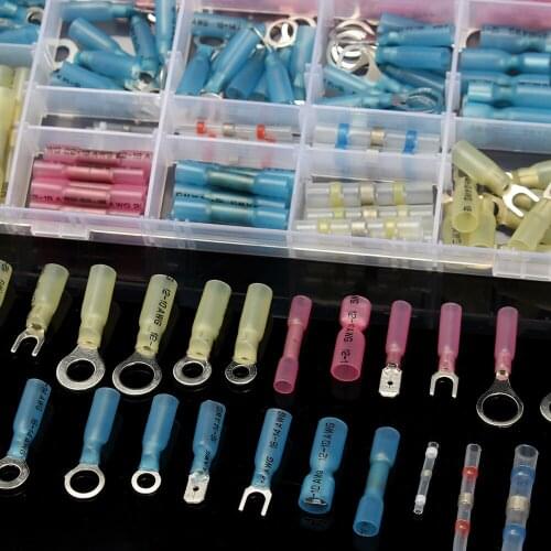 New 260pcs Assorted Heat Shrink Tube Terminal Assorted Wire Connectors Butt Marine Ring Fork Spade Crimp Terminal Sleeve Cable