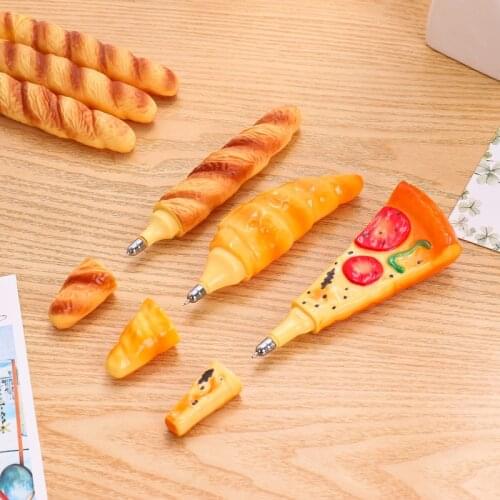 3pcs Novelty bread Pizza Croissant Baguette ballpoint pen Black color ink Magnetic roller ball pens Office School gift A6745