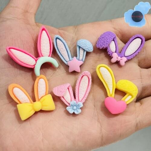 50pcs Wholesale Rabbit Ears Shoe Decorations Garden Shoes Accessories Fit Croc Jibz Charm Wristband Girls X-mas Presents