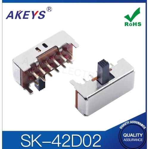 SK-42D02 (4P2T) handle height 6mm 2 files horizontal toggle switch 2 fixed feet 12 feet side insertion