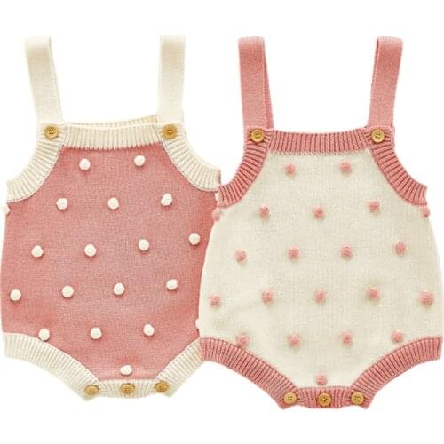 Newborn Girls Bodysuit 0-24M Baby Knitted Bodysuit Little Balls Sleeveless Jumpsuit One-piece Outfits Clothes Autumn Playsuit