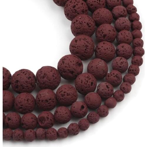 Red Wine Lava Hematite Stone Beads Round Loose Spacer Bead For Jewelry Making 4 6 8 10mm Natural Volcanic Rock DIY Bracelet 15"