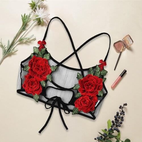 Sexy Embroidery Bra Underwear Womens Bralette Tube Top Bras Wireless Transparent Sheer Bra