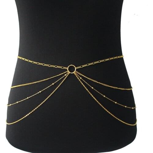 Gold Color Body Chain Small Copper Beads Chain For Women Multilayer Waist Belt Sexy Beach Bikini Waist Chain Belly Chains
