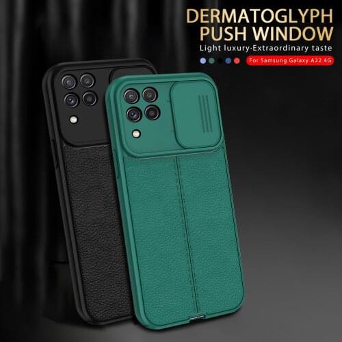 Matte Leather Texture Phone Case For Samsung Galaxy S21 Plus S20FE A72 A52 A32 A12 A51 A71 A31 M31 Slide Camera Protection Cover