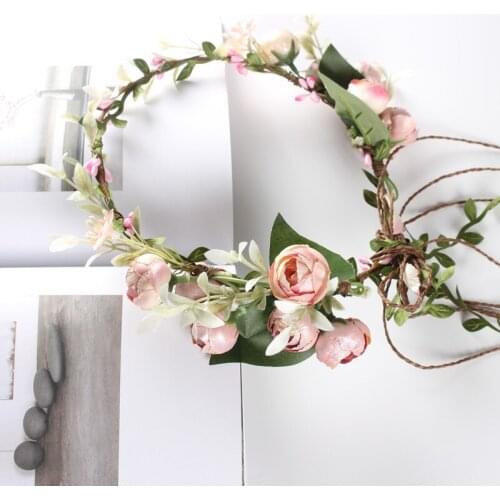 Floral Adjustable Bridal Flower Garland Headband Flower Crown Hair Wreath Halo Wedding Party Decoration PT32