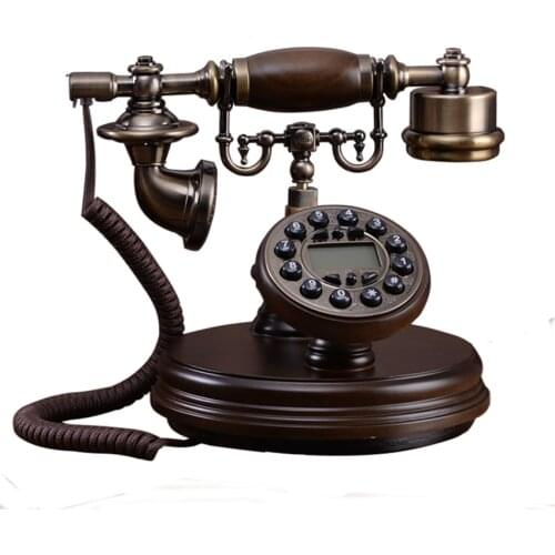 Wood Digital Vintage Telephone European Retro Landline Telephone with Caller ID, Backlit, Handsfree, Hanging Headset for Home