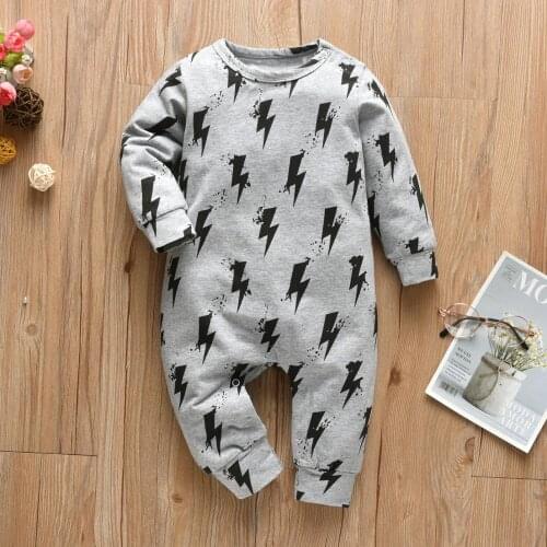 Newborn Clothes Baby Boy Girl Romper Pajamas lightning Print Cotton Long Sleeve Jumpsuit Infant Toddler Clothing Outfits
