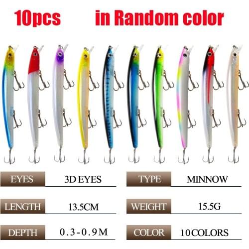 DORISEA 1Set Topwater Minnow Floating Popper Pencil Sinking Fishing Lure Hard Plastic Artificial Bait 3D Eyes in Random Color