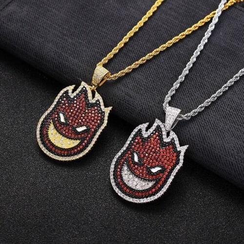 Cartoon Double Sided Small Fire People Zircon Pendant Necklace Iced Out Chain With Cubic Zircon Mens Hip hop Rock Jewelry