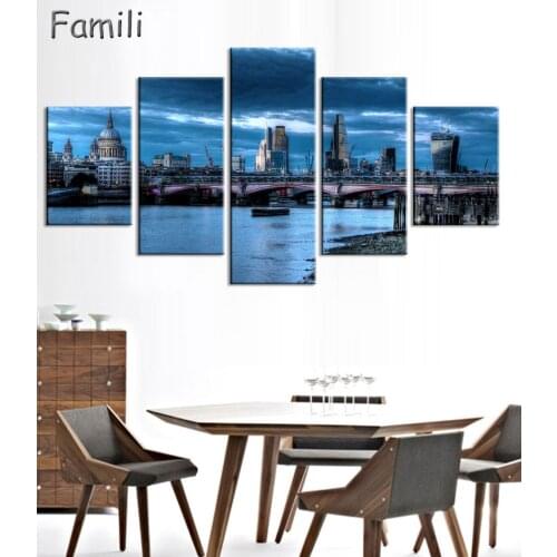 5pcs London Tower Bridge Red Bus Poster Minimalist Canvas Painting Black White Cityscape Wall Picture Print Modern Home Room Dec