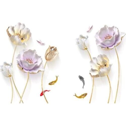 Chinese Style Flower 3D Wallpaper Wall Stickers Living Room Bedroom Bathroom Home Decor Decoration Poster